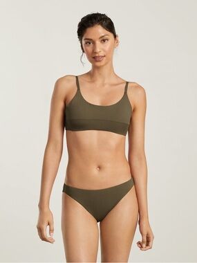 Everlane ReNew Scoop Neck Bikini Top Olive Green Size L Minimalist Swim